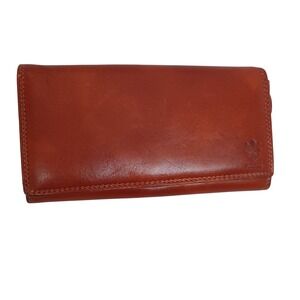 Firenze Italy Womens Cognac Brown Genuine Leather Continental Snap Wallet